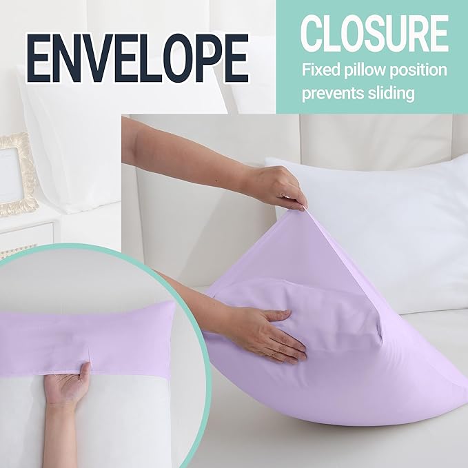 ZPECC Pillow Cases King Size Set of 4, 20x36 Envelope Closure Pillowcases, Soft Plain Brushed Microfiber Covers Hypoallergenic Breathable, Lavender