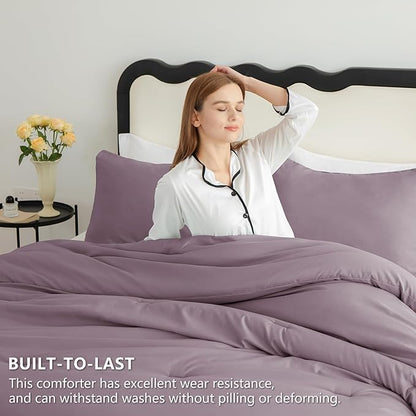 CozyLux Queen Comforter Set Dusty Purple, 3 Pieces Solid Comforters Queen Size Breathable Bedding Sets, Grayish Purple Luxury Soft Lightweight Bed Set with Down Alternative Comforter and 2 Pillowcases