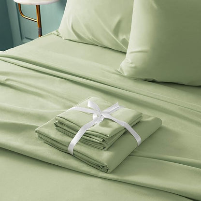 BYSURE 6 Pieces Bed Sheets Set(Queen, Green Sage) - Hotel Luxury Super Soft 1800 Thread Count 100% Microfiber Sheets with Deep Pockets, Wrinkle & Fade Resistant