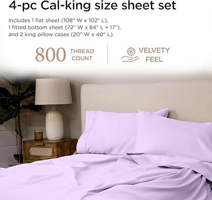 Threadmill California King Sheet Sets | 800 Thread Count Cal King Bed Sheets Set with 16” Deep Pocket | Sateen Weave, Better Than Egyptian Cotton, 4-Piece Bedding Set with Cooling Effect | Lilac