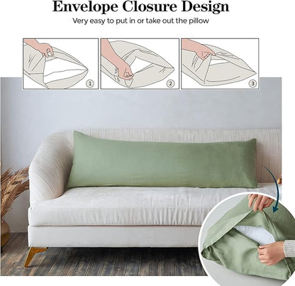 Simple&Opulence Body Pillow Cover 20" x 54",100% Pure Linen, Ultra Soft and Breathable, Body Pillowcase with Envelope Closure for Adults (Sage Green)