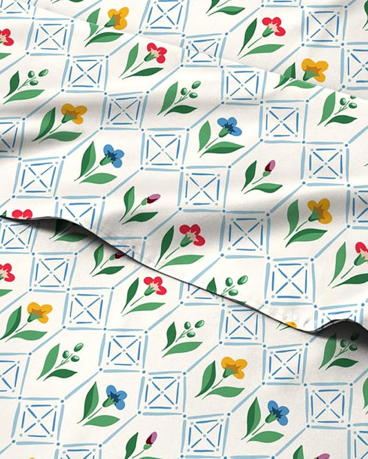 Floral Sheets - Flower Print Bed Sheet Set - 1 Flat, 1 Fitted & 1 Pillowcase w/ Deep Pockets - Comfy, Cozy, Wrinkle & Fade Free - Boho Botanical Bedding - Soft, Breathable & Cooling - Twin Size Set