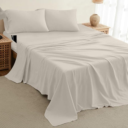 DREAMCARE King Size Sheets Set – 4 pcs Cooling Sheets – up to 21” Deep Pocket King Sheet Set – Hotel Luxury Sheets & Pillowcases – Superior Softness 100% Fine Microfiber with Side Pocket – Ivory