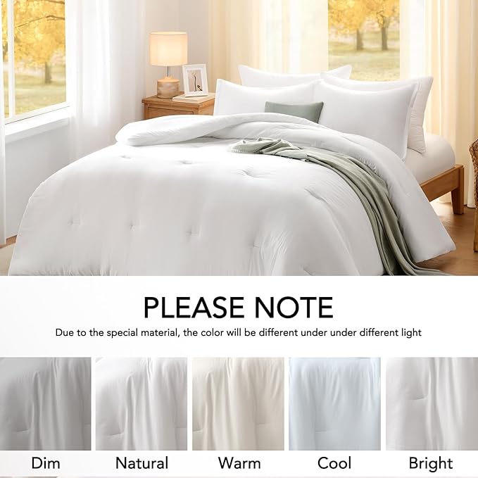 Twin Comforter Set White,2PCS Soft Lightweight Breathable Bedding Comforter Sets for All Season, Twin Size(68''×90'' Comforter & 1 Pillowcase)