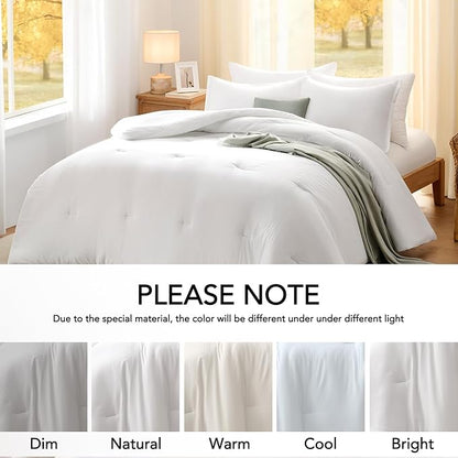 Twin Comforter Set White,2PCS Soft Lightweight Breathable Bedding Comforter Sets for All Season, Twin Size(68''×90'' Comforter & 1 Pillowcase)