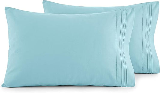 Elegant Comfort Luxury Ultra-Soft 2-Piece Pillowcase Set - 1500 Premium Hotel Quality Microfiber Double Brushed - Wrinkle Resistant, Standard/Queen, Aqua Blue