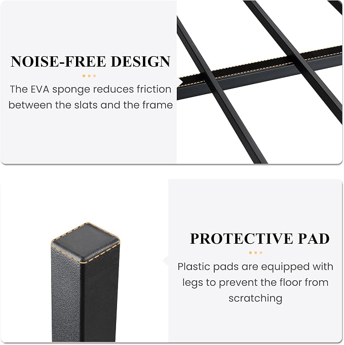 SHA CERLIN Full Size Bed Frame, Wooden Headboard and Footboard, Black Oak | Rounded Corners, 12 Metal Slats, Noise-Free Design, 12-Inch Storage, No Box Spring, 40-Minute Assembly