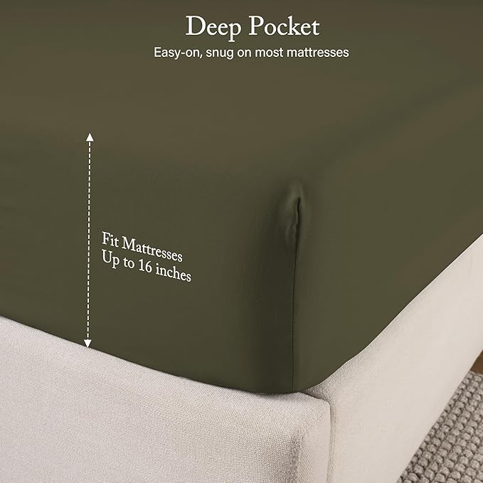 ROSE&RISY Dark Green Sheets Queen Sheet Set, Pre-Washed Cotton-Like Brushed Microfiber, 4 Pcs Super Soft Breathable Cooling Bed Sets,Includes 1 Fitted, 1 Flat, 2 Pillowcases (Dark Green, Full)