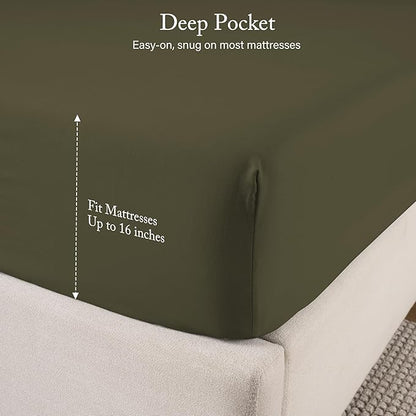 ROSE&RISY Dark Green Sheets Queen Sheet Set, Pre-Washed Cotton-Like Brushed Microfiber, 4 Pcs Super Soft Breathable Cooling Bed Sets,Includes 1 Fitted, 1 Flat, 2 Pillowcases (Dark Green, Full)
