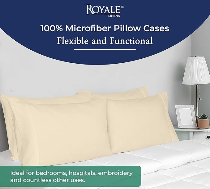 Royale Linens King Pillowcase Set of 2 - Bed Pillow Cover - 20" x 40" -Sand Pillowcases - 1800 Brushed Microfiber, Wrinkle & Fade Resistant - Soft & Cozy- King Size Pillow Case (Sand)