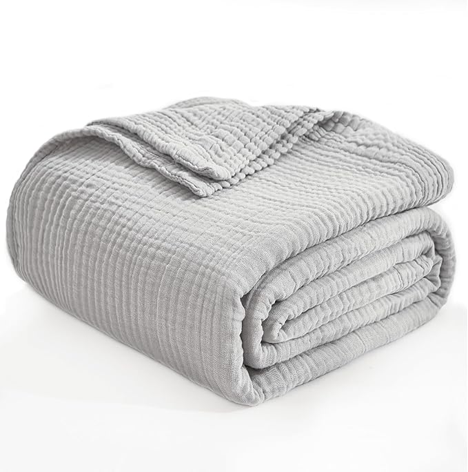 EMME Cotton Muslin King Blanket Bed Layering Bedspread Coverlet Breathable Gauze Soft Lightweight (Light Grey, 108"x90")