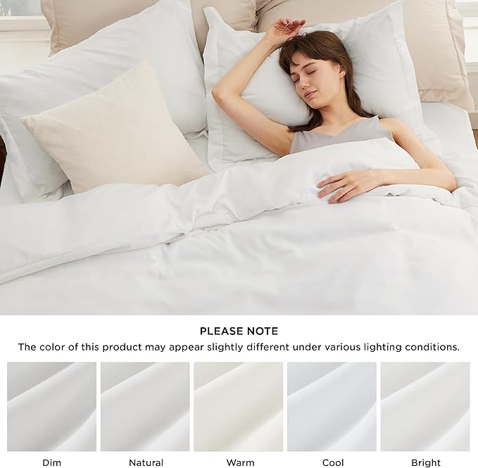 Bedsure Duvet Cover with Fitted Sheet Queen - Cooling Deep Pocket, Hotel Luxury Soft Double Brushed Bedding Set with Zipper Closure, 1 Duvet Cover, 1 Fitted Sheet, 2 Pillow Shams, NO Comforter, White