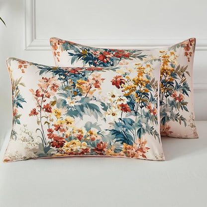 WINLIFE 100% Cotton Pillow Cases Set of 2 Vintage Wildflowers Printed Pillowcase Envelope Closure Pillow Cover, Soft & Breathable (Standard, 20'' x 26'')