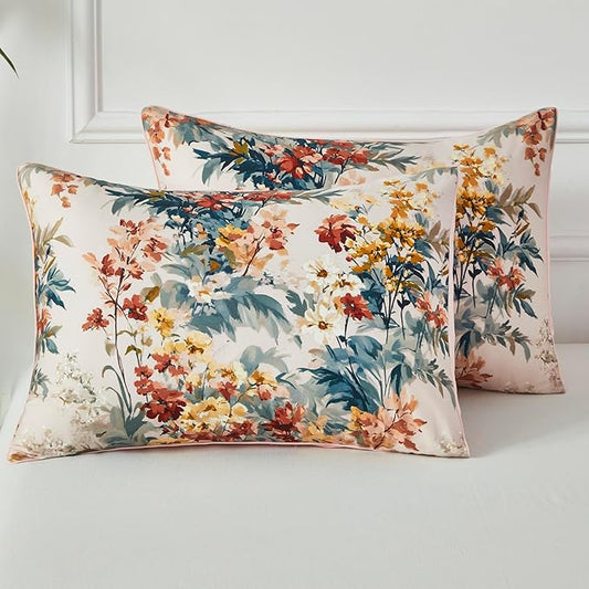 WINLIFE 100% Cotton Pillow Cases Set of 2 Vintage Wildflowers Printed Pillowcase Envelope Closure Pillow Cover, Soft & Breathable (Standard, 20'' x 26'')