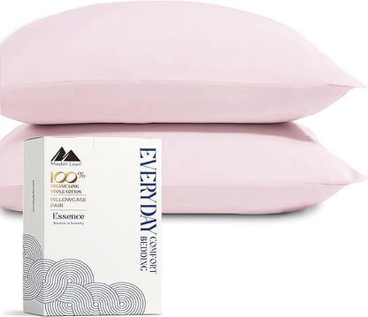 Mayfair Linen 100% Organic Cotton King Size Pillow Cases Set of 2 - Soft Hotel Quality Covers for King Size Pillows (Blush), Authentic GOTS Certified, Crisp, Cooling Percale Weave Cotton Pillowcases