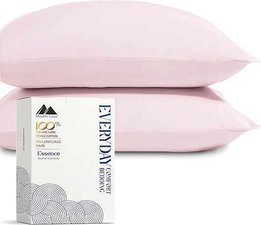 Mayfair Linen 100% Organic Cotton King Size Pillow Cases Set of 2 - Soft Hotel Quality Covers for King Size Pillows (Blush), Authentic GOTS Certified, Crisp, Cooling Percale Weave Cotton Pillowcases