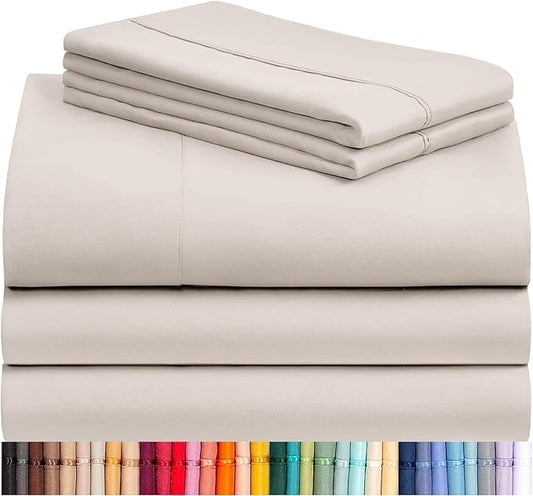 LuxClub 5 PC Sheet Set Bed Sheets Deep Pockets 16" Eco Friendly Wrinkle Free Cooling Machine Washable Hotel Bedding Silky Soft - Linen Split King