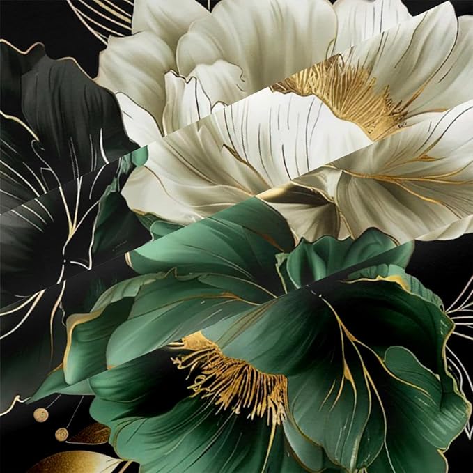 Floral Comforter Set Queen 3Pcs Black and Green Retro Flower Bedding Set Vintage Aesthetic Elegant Botanical Flowers Bedding Ultra Soft Lightweight Comforter Sets for All Season