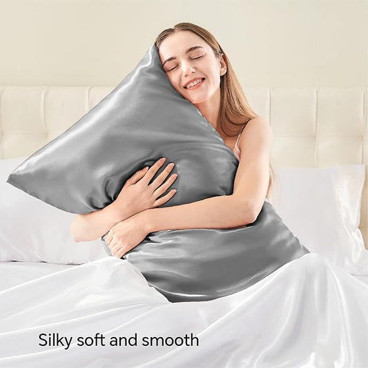 BEDELITE Satin Pillowcase with Zipper 2 Pack, Grey Pillow Cases Standard Size, Super Soft and Cooling Similar to Silk Pillow Cases, Gift for Women Men(20x26 Inches)