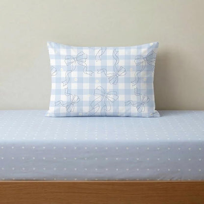 Blue Gingham Queen Comforter Set 3 Pcs Bow Bedding Set for Girls Checkered Plaid Comforter Set with 2 Pillowcases, 90"x90"