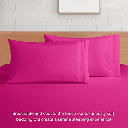 Elegant Comfort Luxurious 1500 Premium Hotel Quality Microfiber 4-Piece Sheet Set, 18-24 Inches Deep - Extra Deep Pocket Sheets - Ultra Soft 4PC Deep Pocket Sheets, Twin/Twin XL, Hot Pink