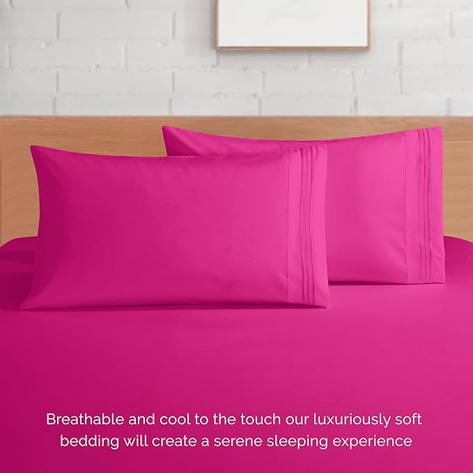 Elegant Comfort Luxurious 1500 Premium Hotel Quality Microfiber 4-Piece Sheet Set, 18-24 Inches Deep - Extra Deep Pocket Sheets - Ultra Soft 4PC Deep Pocket Sheets, Full, Hot Pink