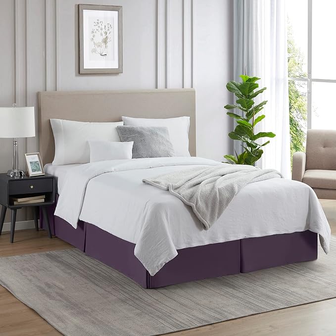 Nestl Dark Purple Twin XL Bed Skirt - Twin XL Size Bed Skirt 14 Inch Drop - Brushed Microfiber Bed Skirts - Hotel Quality Pleated Bed Skirt - Shrinkage & Fade Resistant