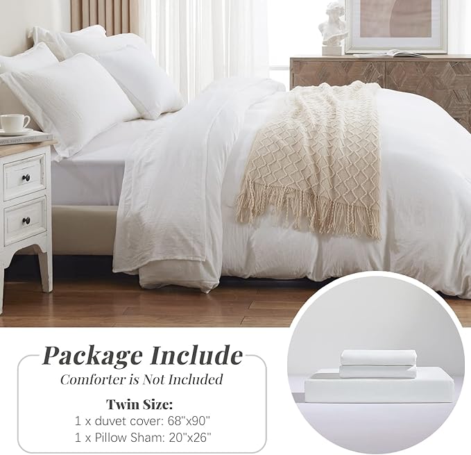 MILDLY Super Soft Duvet Cover 2pcs - 100% Washed Microfiber White Comforter Cover Set with Zipper Closure & Corner Ties (No Comforter)