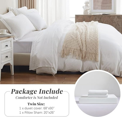 MILDLY Super Soft Duvet Cover 2pcs - 100% Washed Microfiber White Comforter Cover Set with Zipper Closure & Corner Ties (No Comforter)