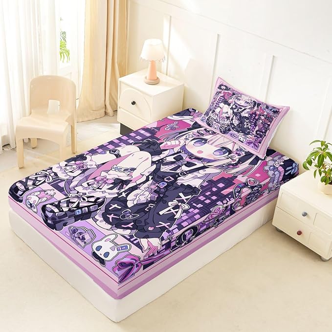 Erosebridal Japanese Uniform Girl Sheets for Boys Girls Anime Gift Fitted Sheet,Kawaii Coquette Kids Bedding Sets Princess Fairytale Bed Sets Twin 2 Piece