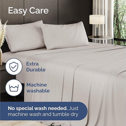 100% Rayon Derived From Bamboo - Bamboo Sheets Full Size - Cooling Sheets for Full - Soft, Breathable & Hotel Luxury Bedding - 1 Flat & 1 Fitted & 2 Pillowcases w/ 16 Inch Deep Pockets - Light Grey