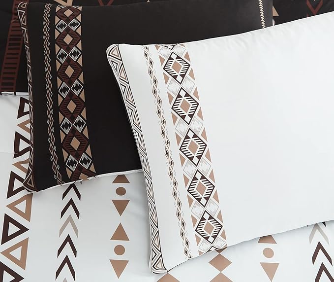 Geniospin Super King Plus Size Comforter Set- 7 Pieces Boho Bed in a Bag, Western Bedding Set for All Seasons, Reversible Aztec Bedding, Lightweight Comforter Bed Set with Sheets, Pillowcases & Shams