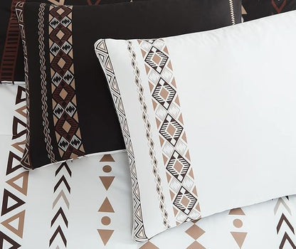Geniospin Super King Plus Size Comforter Set- 7 Pieces Boho Bed in a Bag, Western Bedding Set for All Seasons, Reversible Aztec Bedding, Lightweight Comforter Bed Set with Sheets, Pillowcases & Shams