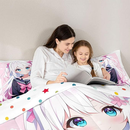 Erosebridal Kawaii Japanese Anime Girl & Boy Cartoon Bedding Set - 3D Style Comforter Sets - Sailor Suit Uniform Design Duvet Insert - King Size
