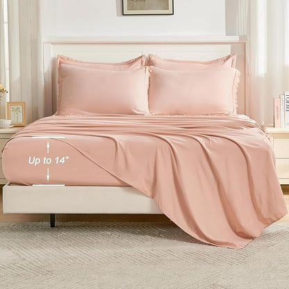Andency Oversized King Comforter Set Pink 120x98-7 Pieces Boho Tassel Bed in a Bag Soft Lightweight Bedding Sets, Fringe All Season Bed Set with Comforter, Sheets, Pillowcases & Shams