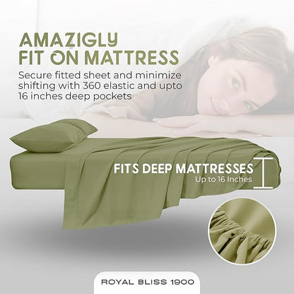 Split Queen Sheets - 5 Pcs Set for Adjustable Bed - Soft, Wrinkle-Resistant (Sage)