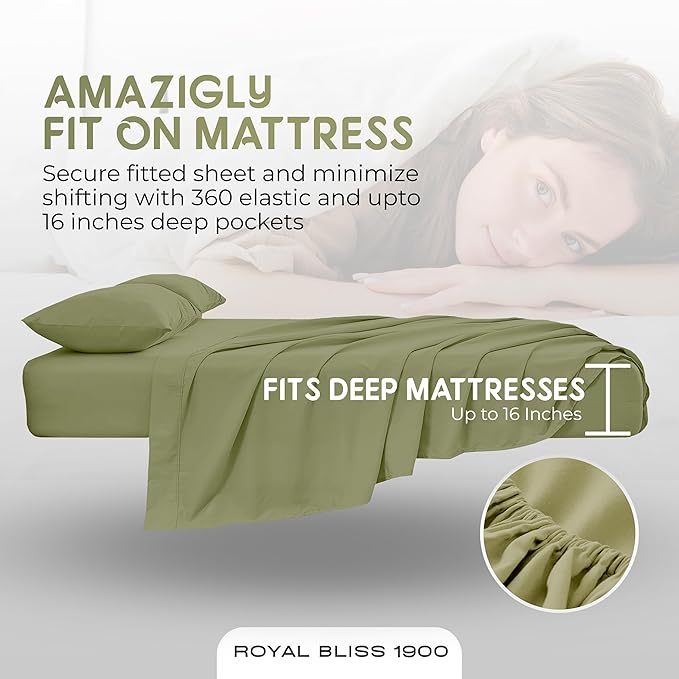 Split King Sheets Set with 2 Twin XL Fitted Sheet - 5 Piece Bedding - Wrinkle Free, Fade Resistant, Double Brushed Microfiber - Deep Pockets/Easy Fit (Sage)