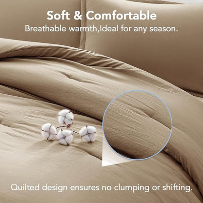 King Comforter Set Taupebrown,3PCS Soft Lightweight Breathable Bedding Comforter Sets for All Season, King Size(104''×90'' Comforter & 2 Pillowcases)