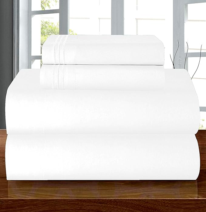 Elegant Comfort Luxury Quality Microfiber 5-Piece 1500 Premium Hotel Sheet Set-Wrinkle Resistant, All Around Elastic Fitted Sheet, Deep Pocket up to 16", Split King, White