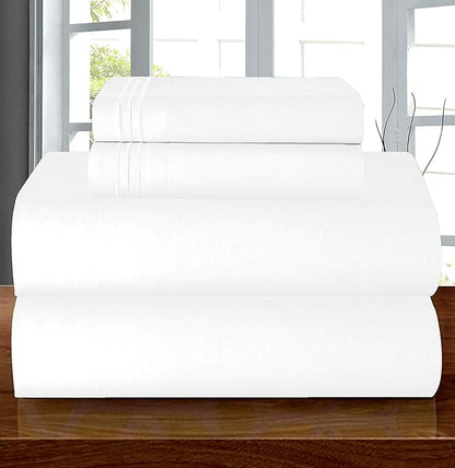 Elegant Comfort Luxury Quality Microfiber 5-Piece 1500 Premium Hotel Sheet Set-Wrinkle Resistant, All Around Elastic Fitted Sheet, Deep Pocket up to 16", Split King, White