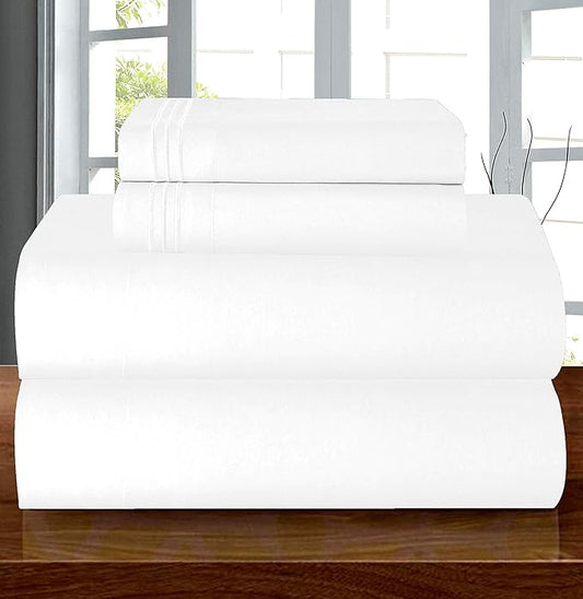 Elegant Comfort Luxury Quality Microfiber 5-Piece 1500 Premium Hotel Sheet Set-Wrinkle Resistant, All Around Elastic Fitted Sheet, Deep Pocket up to 16", Split King, White
