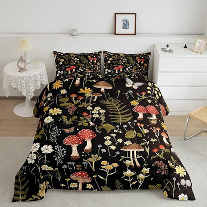 Feelyou Mushroom Comforter Set Twin Size Boho Comforter Western Decor Bedding Set Southwest Native American Design Duvet Set Room Decor Bronze Black Quilt Set