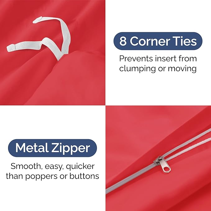 Duvet Cover Twin/Twin XL Size Set - Extra Soft Twin/Twin XL Duvet Cover 68" x 90" with 1 Pillow Sham - Hotel Luxury, Easy Care, Fade Free with Zipper Closures & Ties - Comfy, Cozy and Breathable (Red)