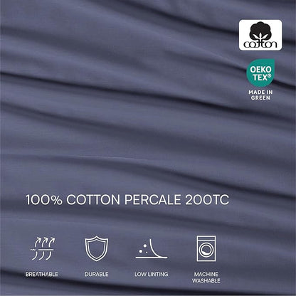 Lacoste 100% Cotton Percale 4-Piece Sheet Set – Cool, Crisp, Matte, and Durable, Oeko-Tex Certified – Solid, Vintage Indigo, King