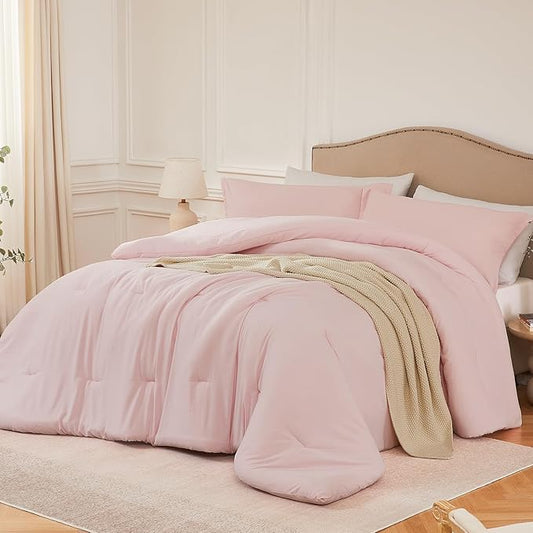Oversized Queen Comforter Sets Blushpink,3PCS Soft Lightweight Breathable Bedding Comforter Sets for All Season, Queen XL(98''×98'' Comforter & 2 Pillowcases)