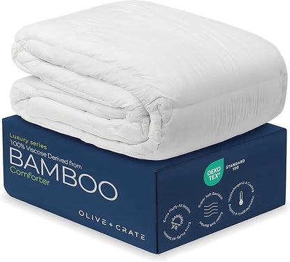 Olive + Crate 100% Viscose derived from Bamboo Comforter Outer Shell - Extra Thicker and Heavier King Size - Cooling Blanket, Hypoallergenic & Moisture Wicking Bedding - Winter Comforter (102"x90")
