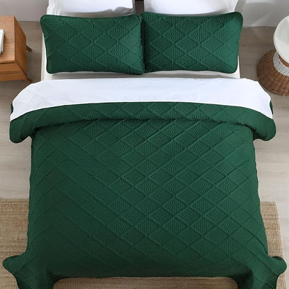 Yiran California King Quilt Set, Emerald Green Oversized Bedspread Bedding Set, Lightweight Diamond Pattern Soft Microfiber Modern Style Coverlet with 2 Pillow Shams 112x104 inch