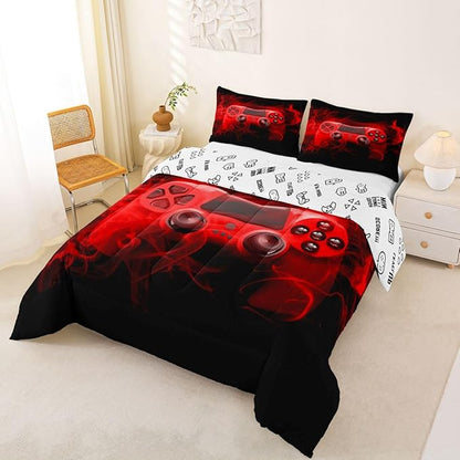 Feelyou Kids Gaming Comforter Set Twin Size Gamer Bedding Set for Boys Teens Gamer Bedroom Decor Youth Video Game Comforter Red Black with 1 Pillow Case