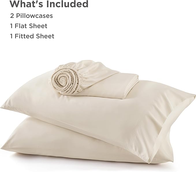 Bedsure King Size Sheets Set, Cooling Sheets for Hot Sleepers, Rayon Derived from Bamboo, PureWoven, Breathable & Soft, Deep Pocket Up to 16 Inches, Hotel Luxury Silky Bedding, Light Beige