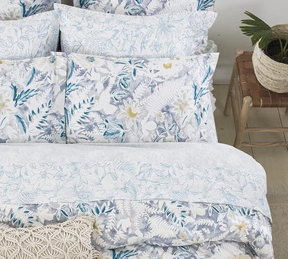 DAUAOTO Cotton Sheets Set California King Size 4 Pieces Flower Bedding Sets, Aqua Blue Floral Pattern, Up to 14" Deep